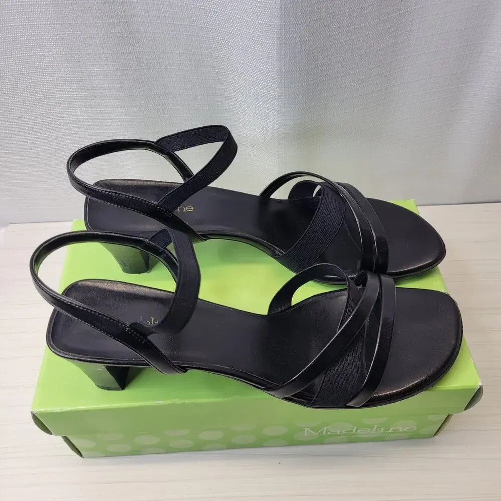 Madeline Stuart Scrabble Black Strappy Heeled Sandals, 9